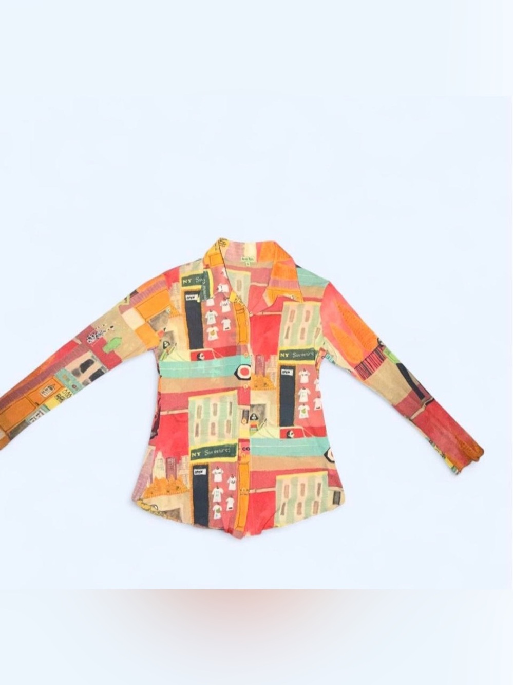 Colorful Cityscape Button-Down Shirt